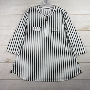 Ninedaily Womens Top Sz 2XL Black White Stripe Roll Tab Sleeve Stretch Tunic